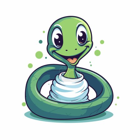 Téléchargez les illustrations : Serpent dessin animé mignon avec crème glacée isolé sur fond blanc. Illustration vectorielle. - en licence libre de droit