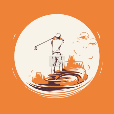 Téléchargez les illustrations : Golfeur a frappé la balle sur le terrain de golf. illustration vectorielle. - en licence libre de droit