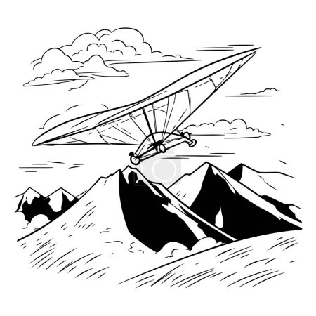 Illustration for Hang glider flying in the mountains. sketch vector illustration. - Royalty Free Image