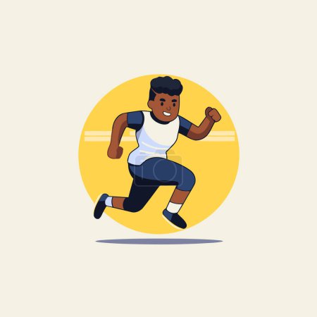 Téléchargez les illustrations : Illustration vectorielle de l'homme courant. Dessin animé athlète afro-américain jogging. - en licence libre de droit