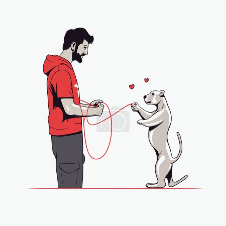 Téléchargez les illustrations : Illustration vectorielle d'un homme avec un chien en forme de cœur - en licence libre de droit