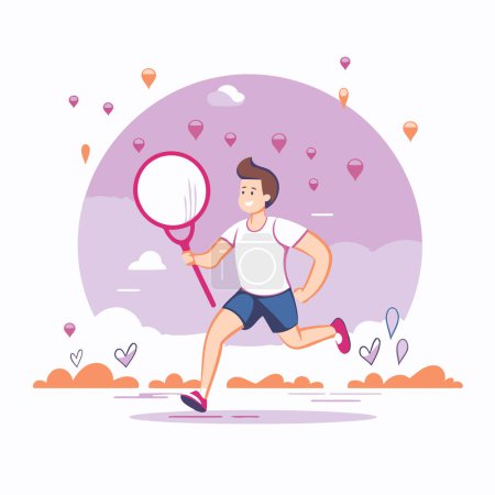 Ilustración de Jugador de tenis corriendo con raqueta y pelota. Ilustración de vector de estilo plano. - Imagen libre de derechos