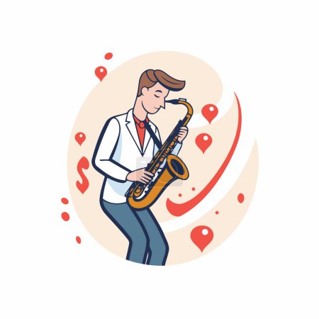 Illustration for Musician playing the saxophone. Vector illustration in a flat style - Royalty Free Image