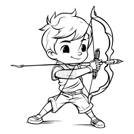 Ilustración de Lindo chico con arco y flecha. Ilustración vectorial para colorear libro - Imagen libre de derechos