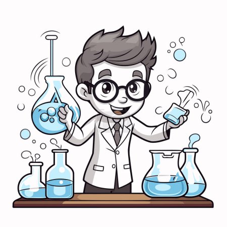 Illustration for Scientist with flasks in the laboratory cartoon vector illustration graphic design - Royalty Free Image
