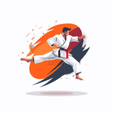 Ilustración de Artes marciales. Luchador de karate en acción. Ilustración vectorial. - Imagen libre de derechos