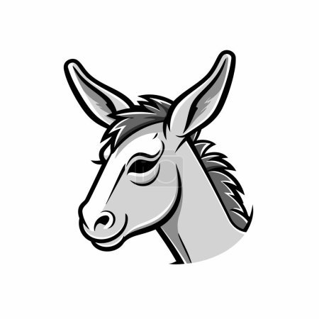 Téléchargez les illustrations : Illustration d'une tête d'âne isolée sur fond blanc réalisée dans un style rétro. - en licence libre de droit