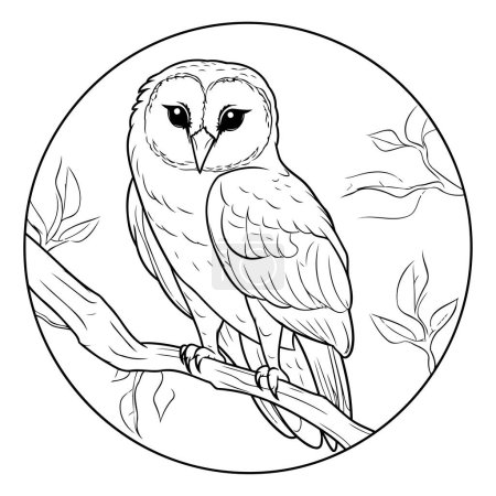 Ilustración de Búho sentado en una rama en el bosque. Libro para colorear para adultos. - Imagen libre de derechos