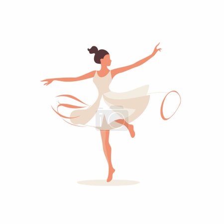 Téléchargez les illustrations : Belle ballerine dans une robe blanche avec un cercle vecteur Illustration - en licence libre de droit