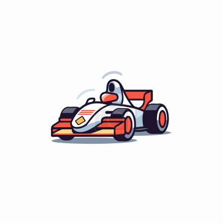 Téléchargez les illustrations : Illustration vectorielle drôle de voiture de course de kart. style dessin animé plat. - en licence libre de droit