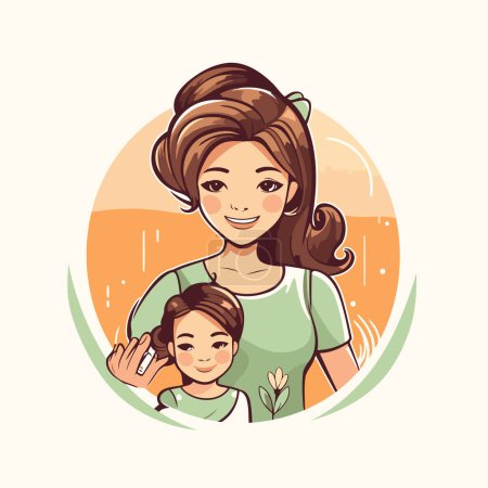 Ilustración de Madre con su hija en el parque. Ilustración vectorial en estilo de dibujos animados. - Imagen libre de derechos