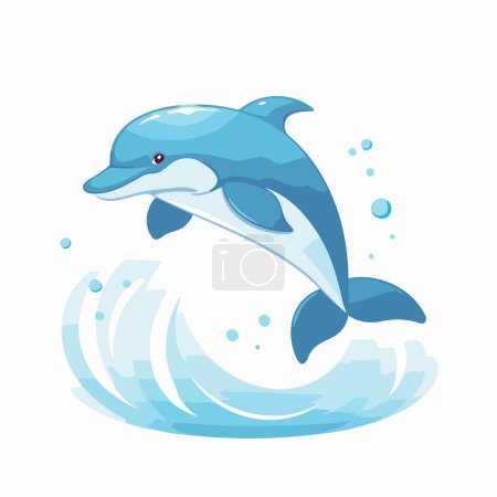 Dolphin jumping out of the water. Vector illustration on white background.