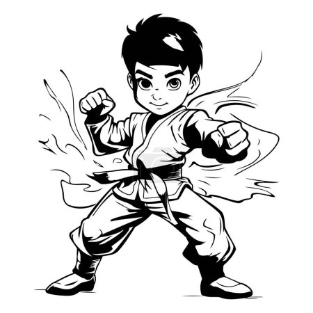 Illustration for Karate boy vector illustration. Black and white karate boy. - Royalty Free Image