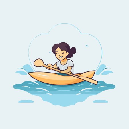 Illustration for Cute girl in a kayak. Vector illustration. Cartoon character - Royalty Free Image