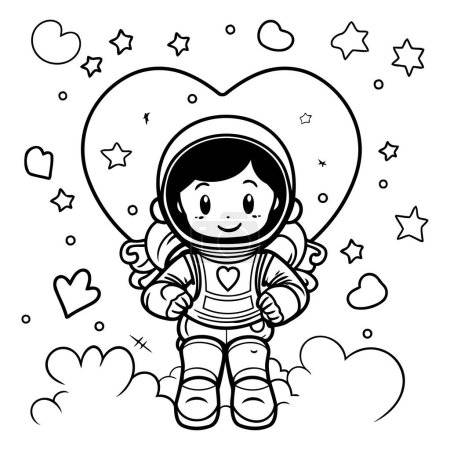 Illustration for Coloring book for children: astronaut in the spacesuit and heart - Royalty Free Image