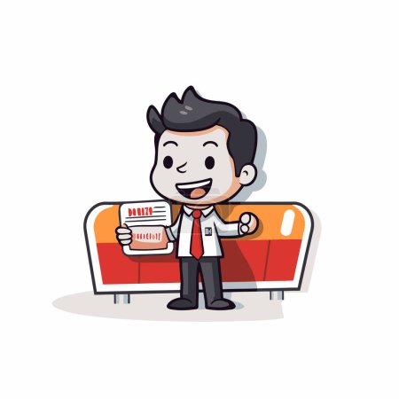 Illustration for Doctor sitting on sofa and reading newspaper. Vector cartoon character illustration. - Royalty Free Image