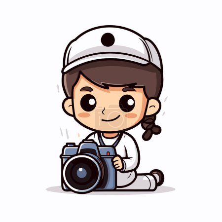 Illustration for Photographer Girl - Cute Cartoon Mascot Vector Illustration - Royalty Free Image