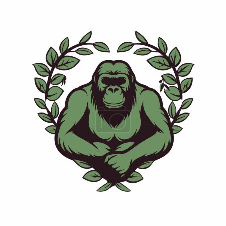 Ilustración de Gorila con una corona de laurel. Ilustración vectorial. - Imagen libre de derechos