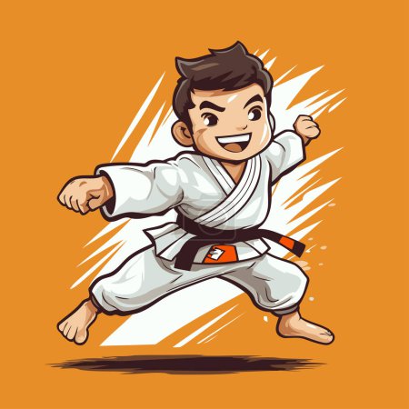 Illustration for Karate boy in a kimono. Vector cartoon illustration. - Royalty Free Image