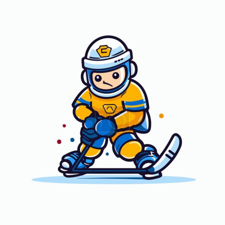 Téléchargez les illustrations : Joueur de hockey sur glace. Illustration vectorielle d'un joueur de hockey sur glace de dessin animé. - en licence libre de droit