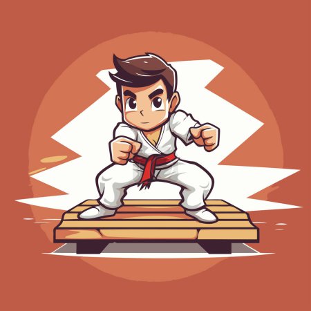 Téléchargez les illustrations : Taekwondo combattant personnage de dessin animé. Illustration vectorielle d'un combattant taekwondo. - en licence libre de droit