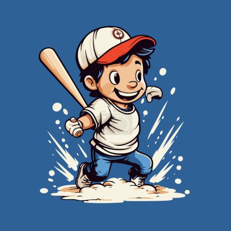 Téléchargez les illustrations : Joueur de baseball avec batte et balle. Illustration vectorielle dans le style dessin animé. - en licence libre de droit