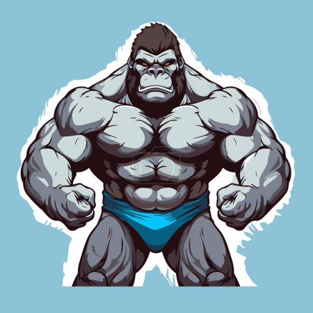 Illustration for Gorilla bodybuilder isolated on blue background. Vector illustration. - Royalty Free Image