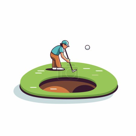 Téléchargez les illustrations : Joueur de golf dans l'icône trou. Sport hobby compétition et thème du jeu. Design coloré. Illustration vectorielle - en licence libre de droit