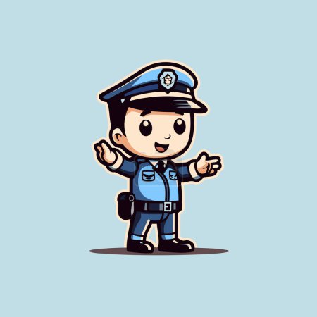 Téléchargez les illustrations : Illustration vectorielle de personnage de dessin animé policier. Mignon personnage de dessin animé policier - en licence libre de droit