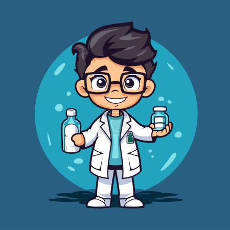 Illustration for Cute cartoon doctor with bottle of water. Vector illustration in a flat style. - Royalty Free Image