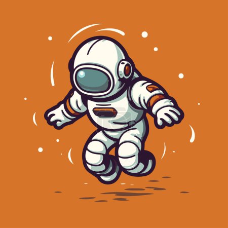Ilustración de Astronauta volando en el espacio. ilustración vectorial de dibujos animados aislado sobre fondo naranja. - Imagen libre de derechos