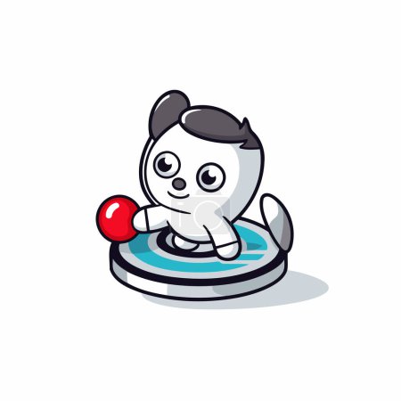 Cute panda character playing with red ball. Vector illustration.