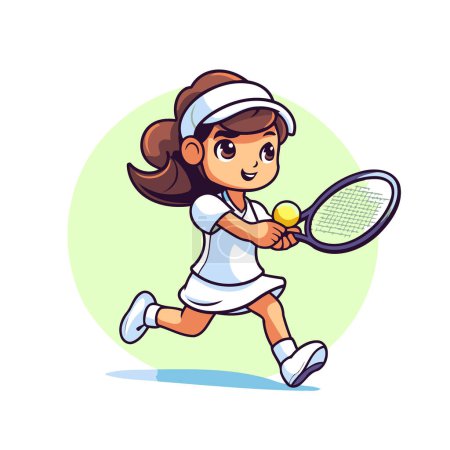 Ilustración de Linda niña jugando al tenis. ilustración vectorial de dibujos animados aislado sobre fondo blanco. - Imagen libre de derechos