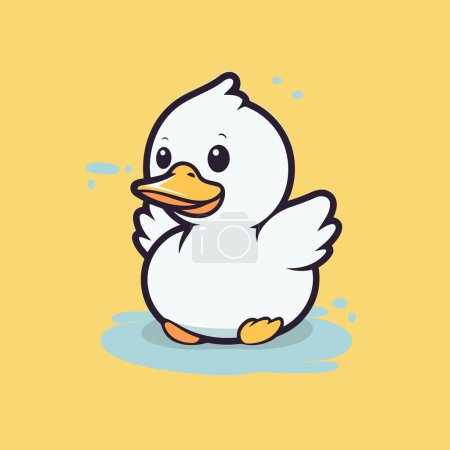 Illustration for Cute duck. Vector illustration in cartoon style. Isolated on yellow background. - Royalty Free Image