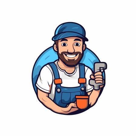 Illustration for Vector illustration of a plumber holding a drill in his hand. - Royalty Free Image
