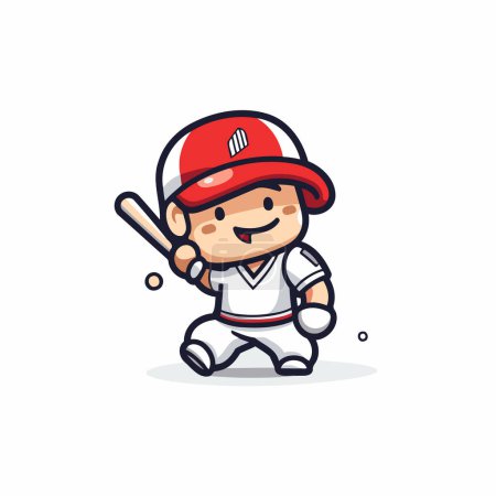 Illustration for Baseball player cartoon character with bat and ball vector Illustration. - Royalty Free Image