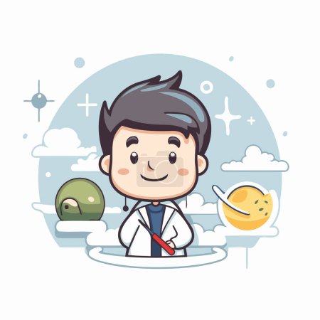 Illustration for Cute little boy dressed as a doctor. Vector Illustration. - Royalty Free Image