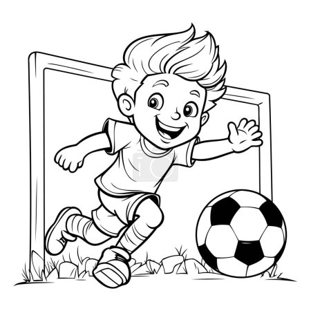 Illustration for Soccer player kicking the ball. Coloring book for children. - Royalty Free Image