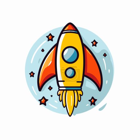 Téléchargez les illustrations : Icône de fusée en style plat. Illustration vectorielle vaisseau spatial sur fond blanc. - en licence libre de droit