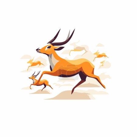 Téléchargez les illustrations : Antilope avec des bois sur fond blanc. Illustration vectorielle. - en licence libre de droit