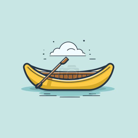 Illustration for Canoe with a paddle on a blue background. Vector illustration. - Royalty Free Image