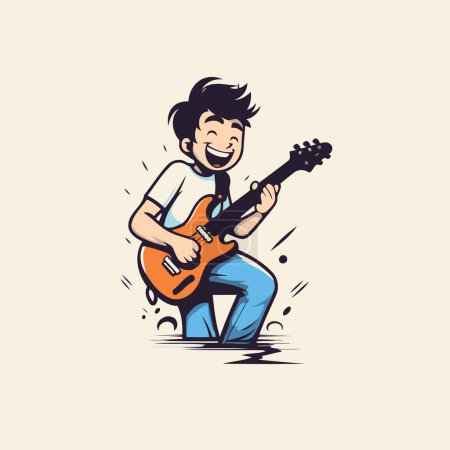 Ilustración de Vector ilustración de un hombre tocando la guitarra. Estilo dibujado a mano. - Imagen libre de derechos