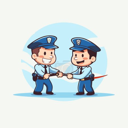 Illustration for Policeman Handshake with Policeman - Vector Cartoon Illustration - Royalty Free Image