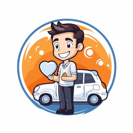 Illustration for Businessman with heart and car cartoon icon vector illustration graphic design. - Royalty Free Image