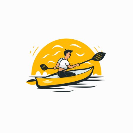 Illustration for Kayaking. Vector illustration of a man paddling in a canoe. - Royalty Free Image