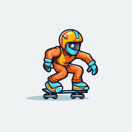 Illustration for Cartoon skier in helmet and goggles riding skateboard. Vector illustration. - Royalty Free Image