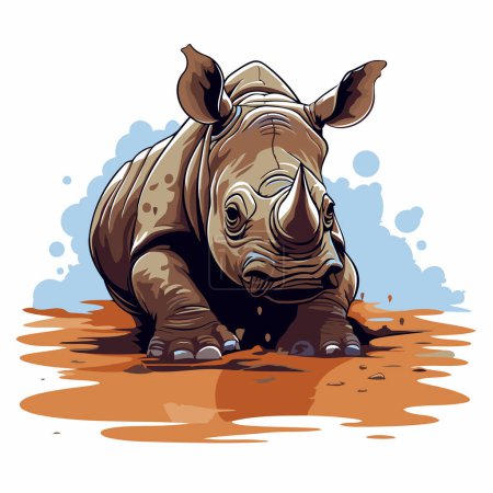Ilustración de Rinoceronte en el agua. Ilustración vectorial aislada sobre fondo blanco. - Imagen libre de derechos