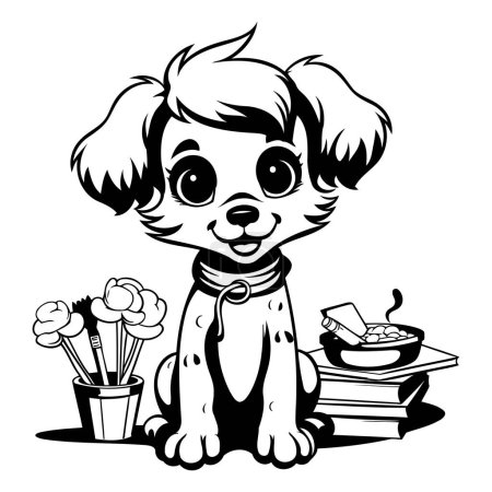 Illustration for Cute Little Puppy - Black and White Cartoon Illustration. Vector - Royalty Free Image