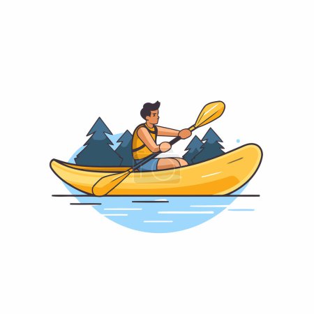 Illustration for Man in kayak on the river. Flat style vector illustration. - Royalty Free Image