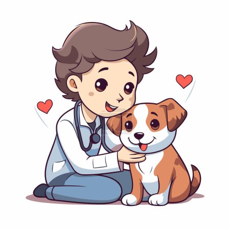 Illustration for Veterinarian with a dog. Vector illustration in cartoon style. - Royalty Free Image